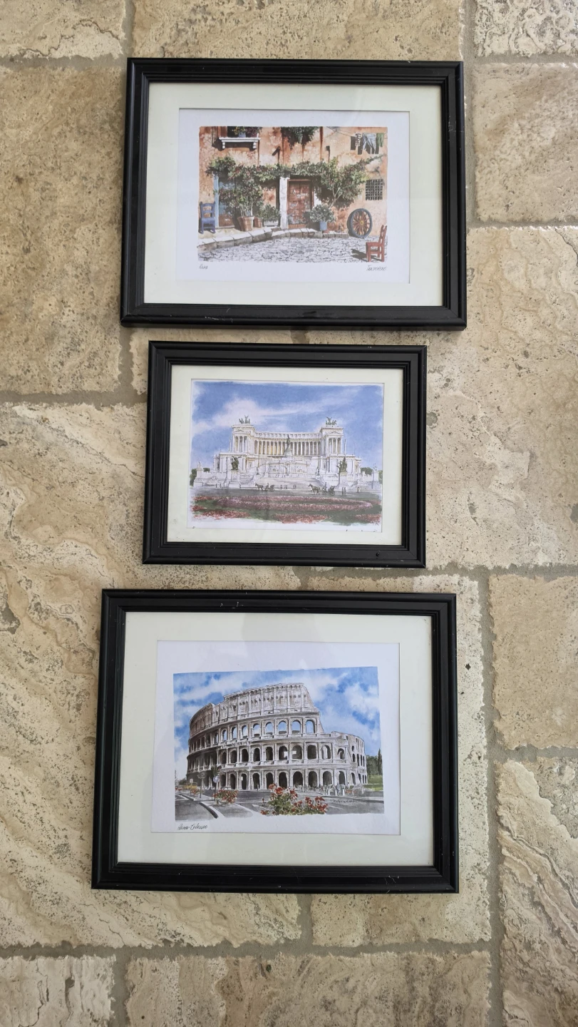 Set of 3 Framed signed Art watercolors of Italian Landmarks