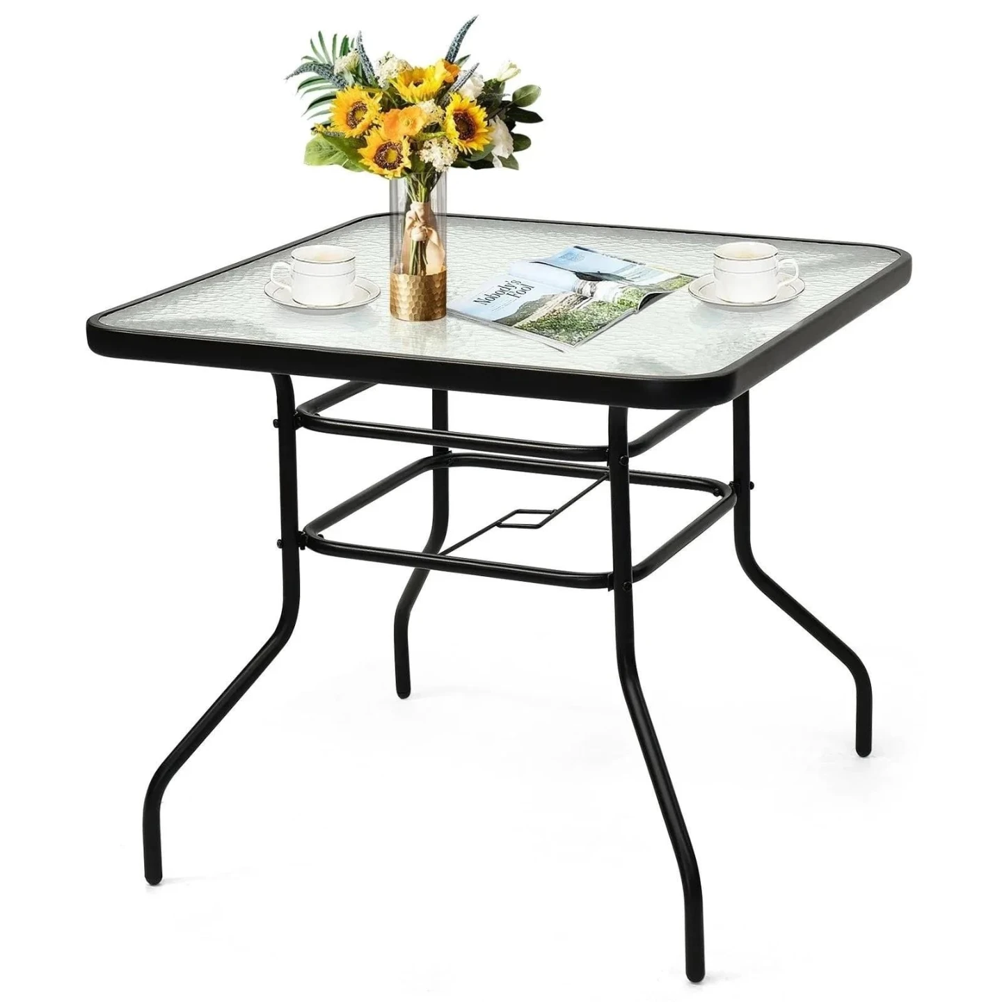 Ew<> Square Glass Top Patio Table