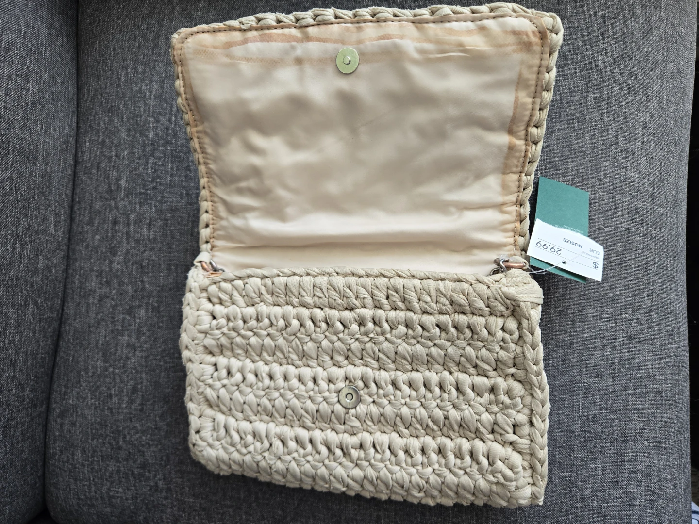 H&M Beige Woven Clutch Bag with Chain - photo 3