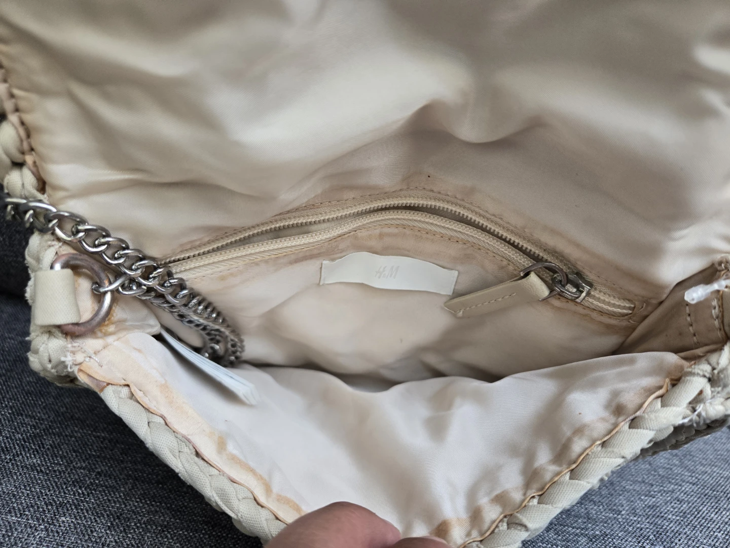 H&M Beige Woven Clutch Bag with Chain - photo 4
