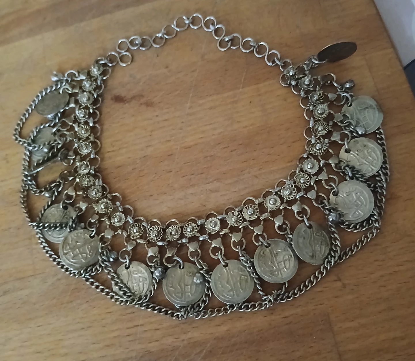 Vintage Silver-tone Coin and Chain Necklace