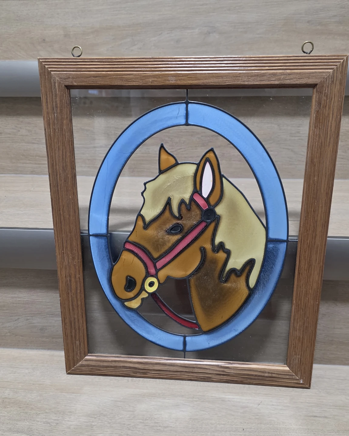 Stained Glass Horse Picture in Wooden Frame
