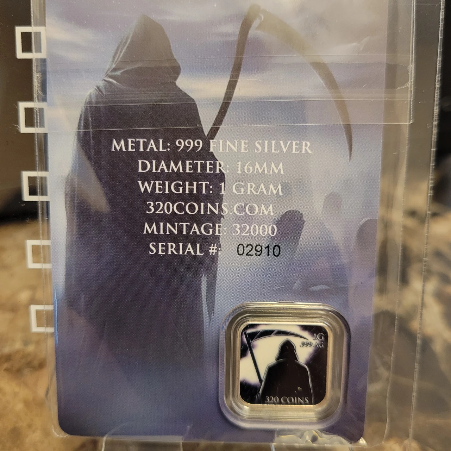 Gram Reaper 1 Gram 999 Fine Silver Coin - photo 3