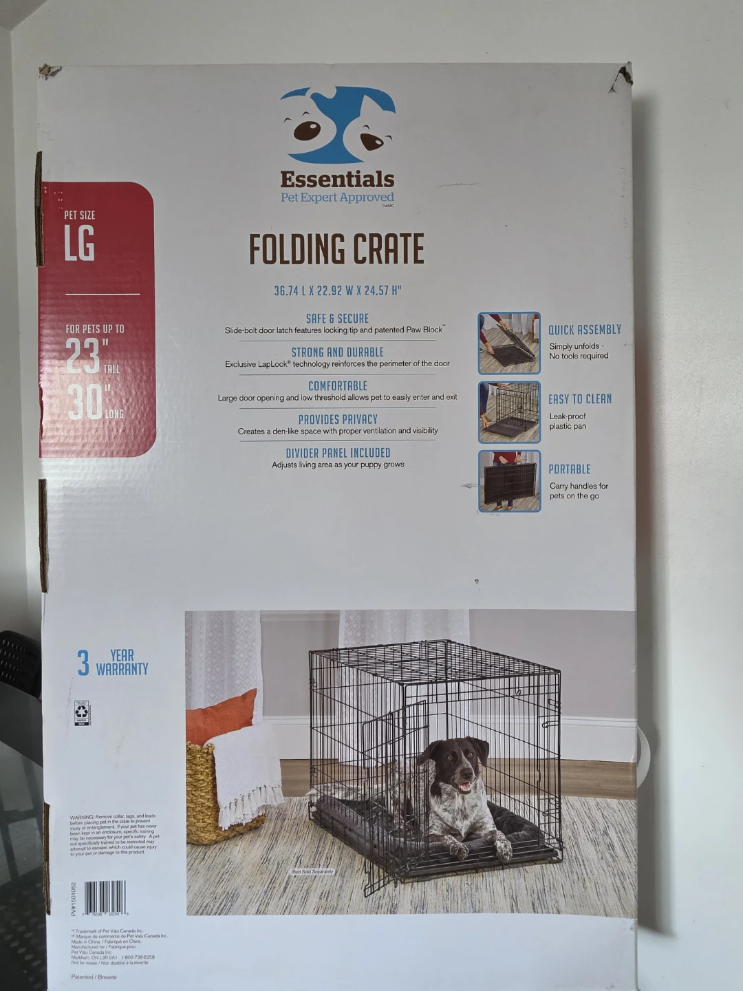 Essentials Pet Expert Approved Folding Dog Crate - Large