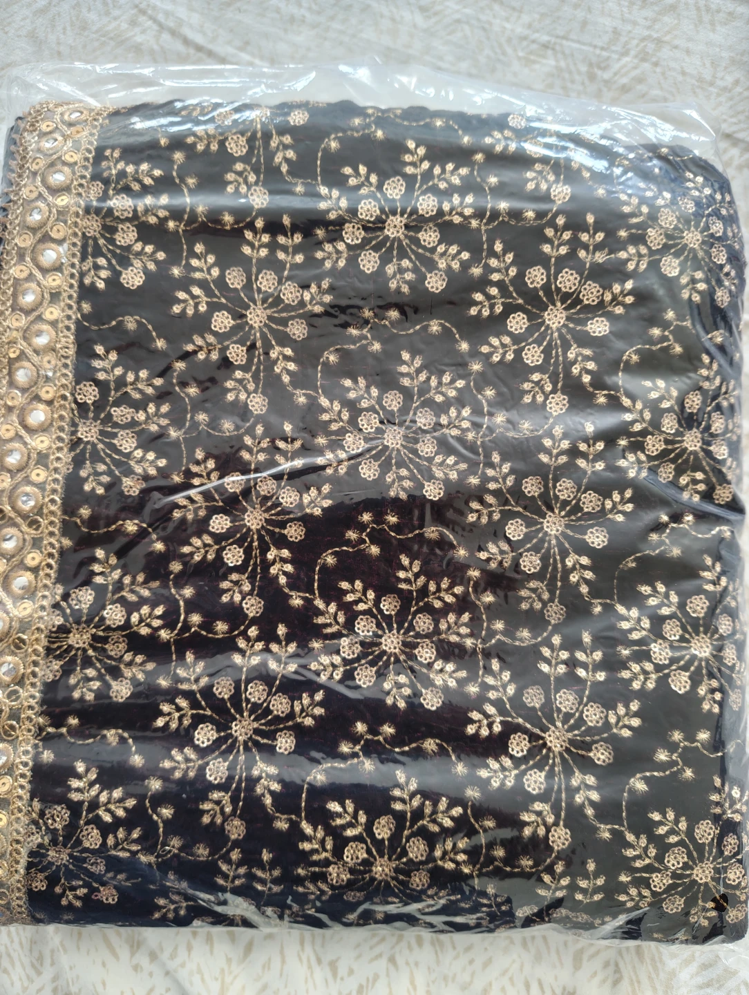 Embroidered Velvet Shawl - 97" x 37"