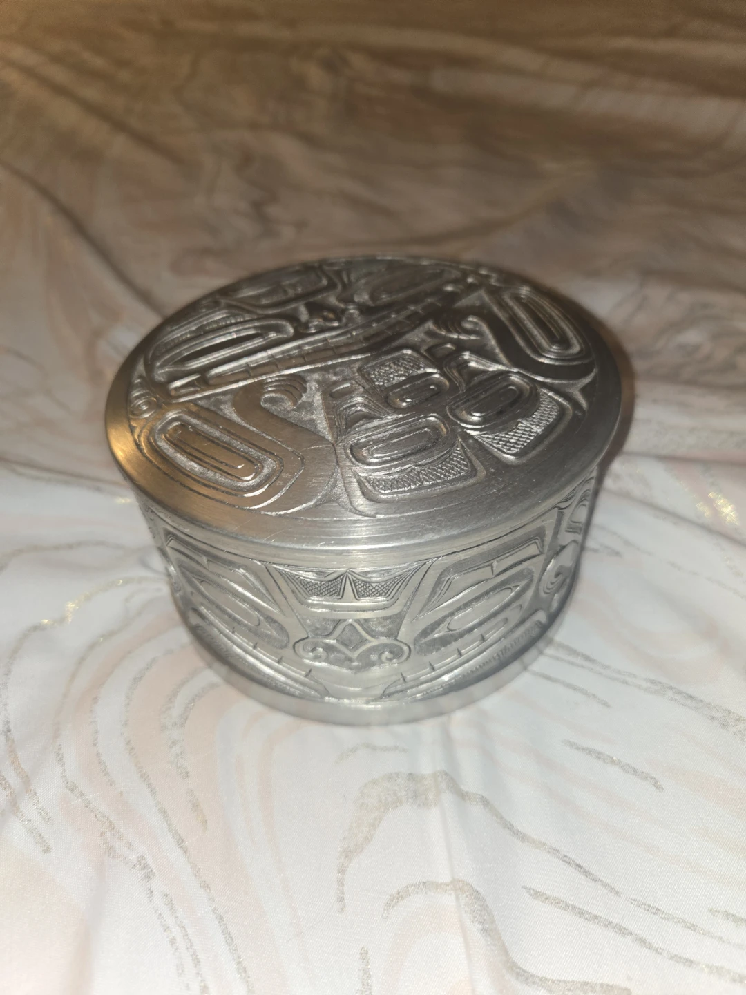 BOMA Round Metal Trinket Box with Indigenous Art