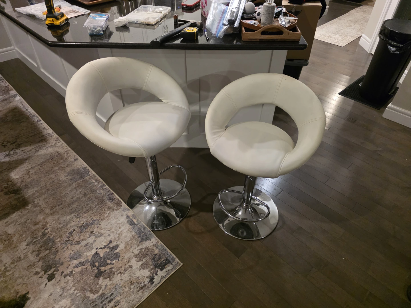 White Faux Leather Adjustable Bar Stool