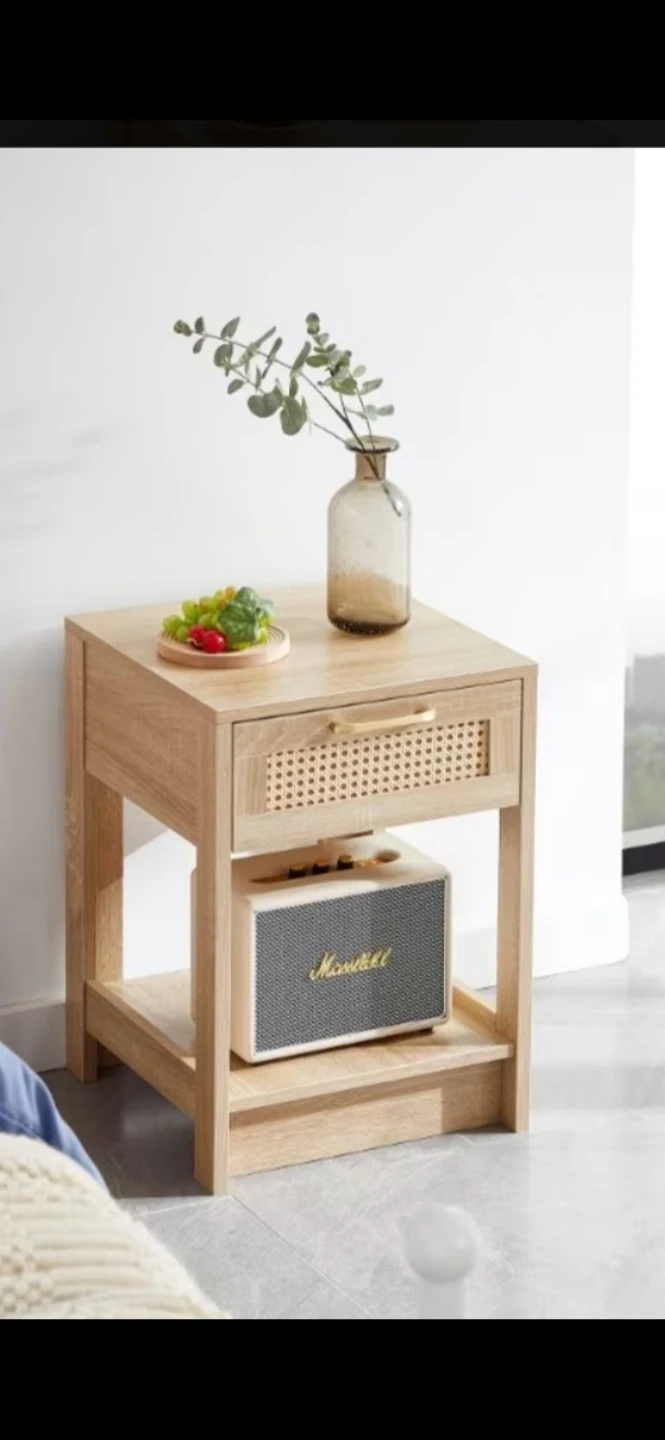 Wooden Nightstand with Drawer and Shelf