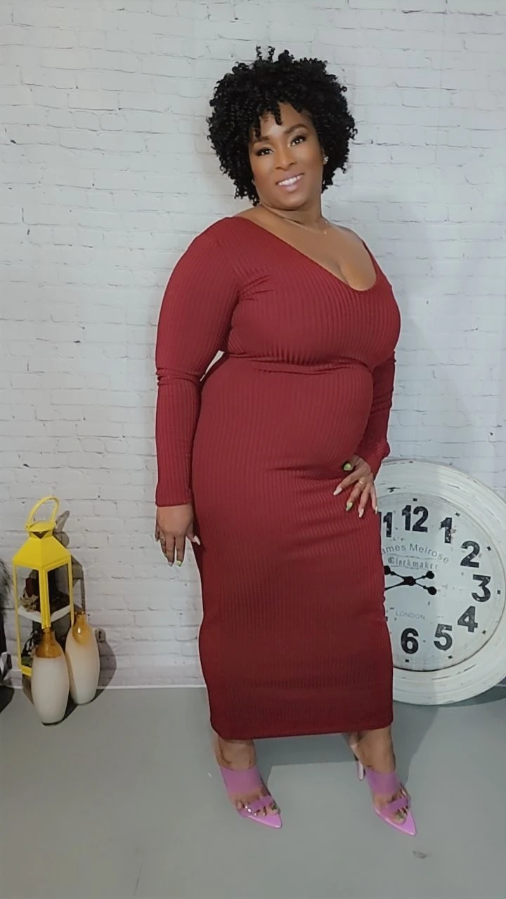 Ribbed Long Sleeve Midi Dress - photo 2