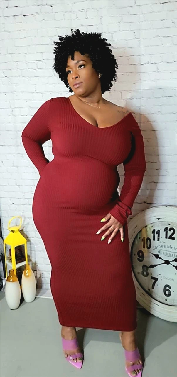 Ribbed Long Sleeve Midi Dress - photo 5