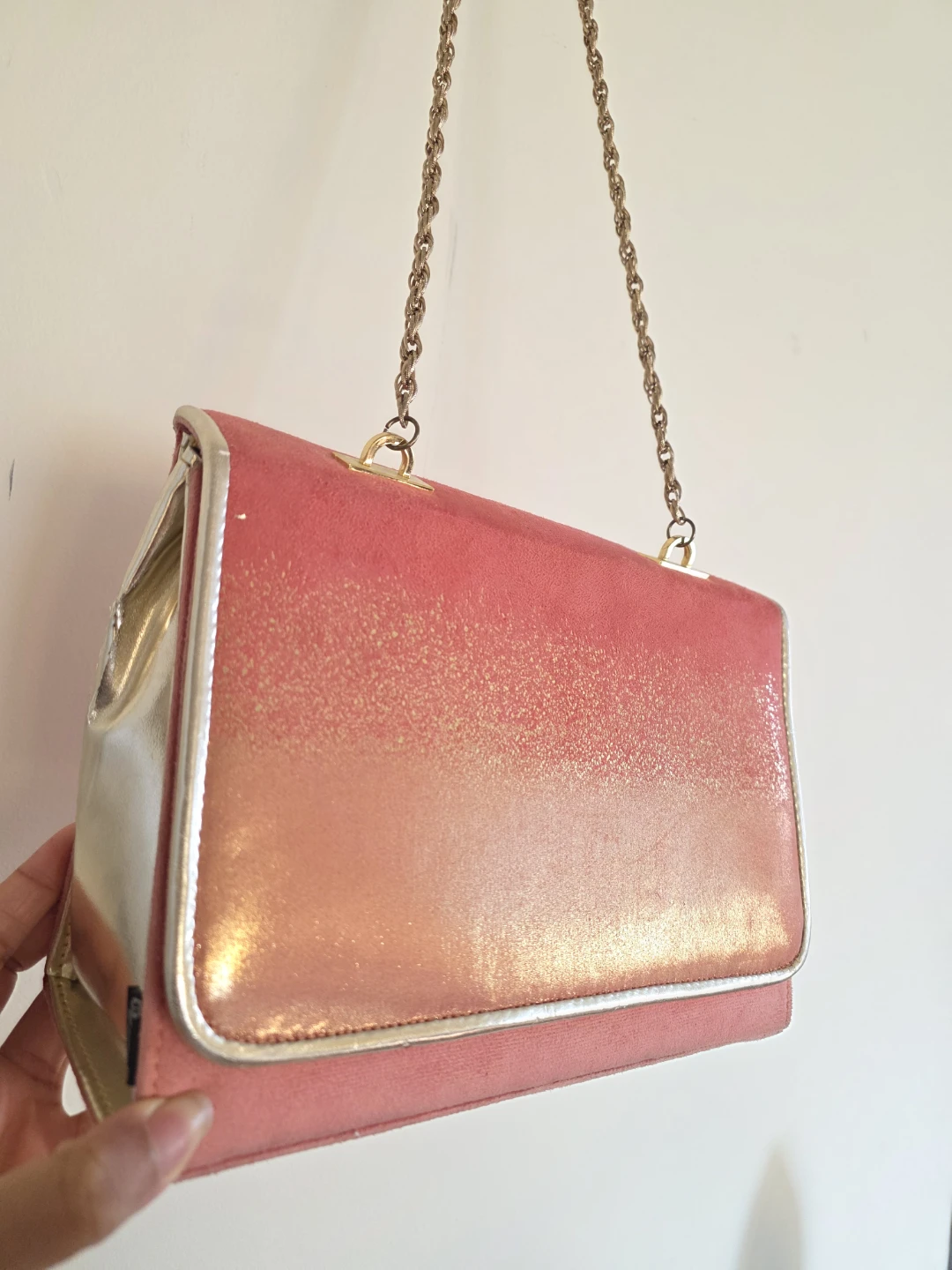 Peach and Gold Purse with Chain Strap