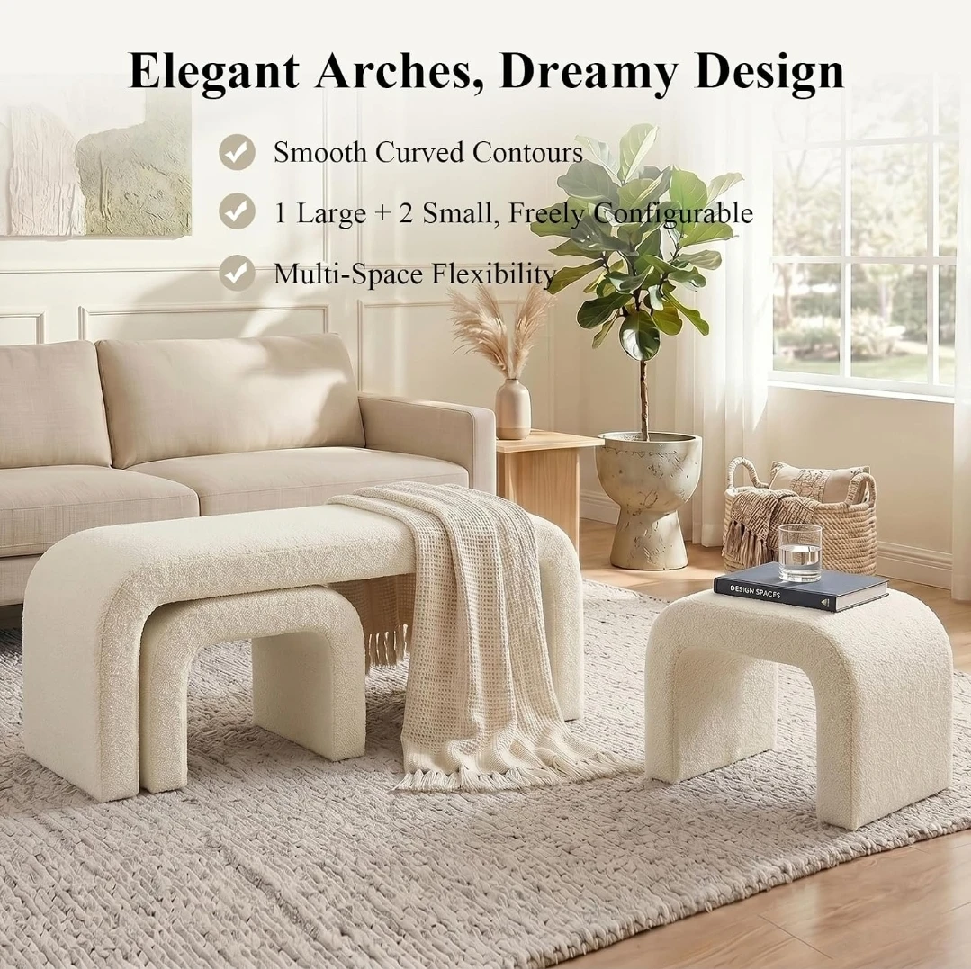 Cream Ottoman Bench Set - photo 3