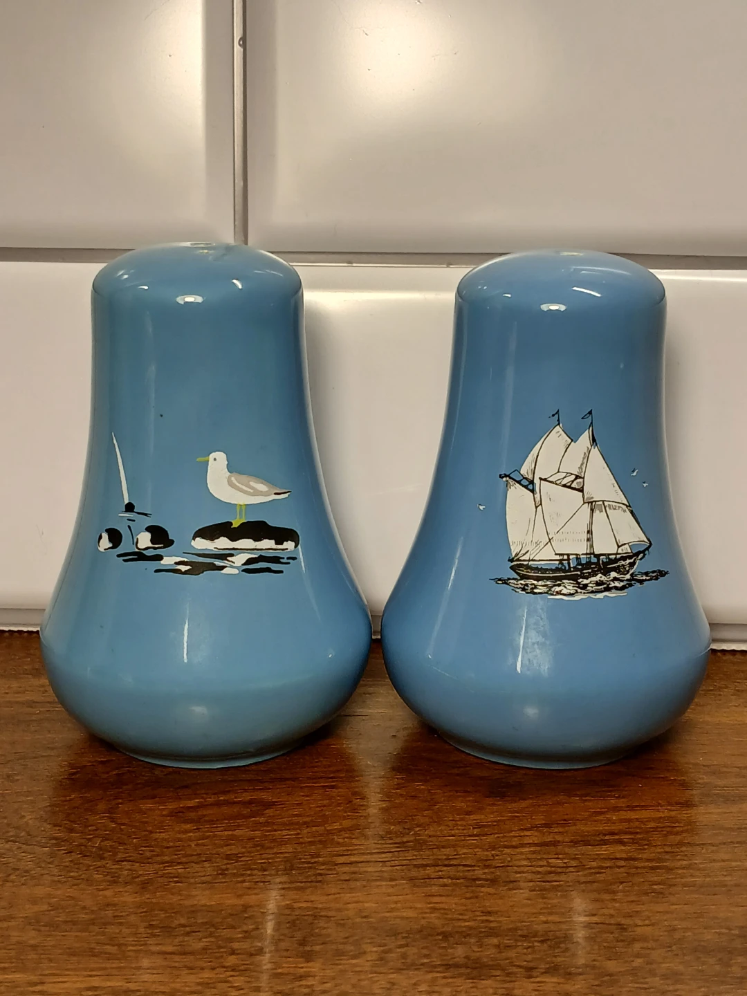 Kingswear Pottery Salt and Pepper Shakers - Blue Nautical Design