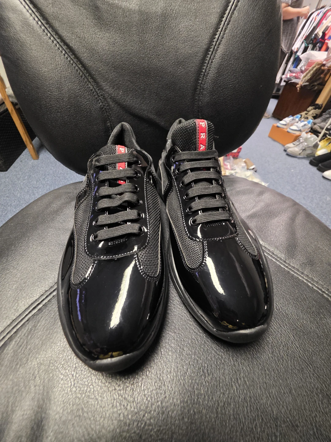 Prada Black Patent Leather & Nylon Sneakers - photo 2
