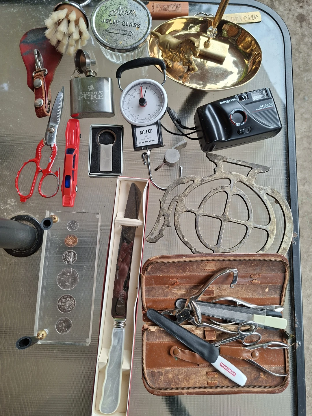 Vintage Collectibles Lot - 1969 Coin Set, Camera, Brass & More