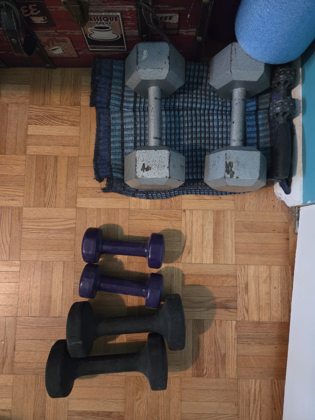 Grey Hex Dumbbells and Small Dumbbells, 25, 10, 5 lbs
