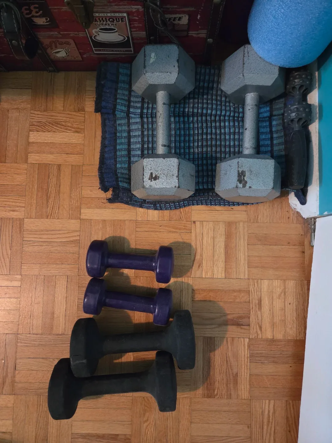 Grey Hex Dumbbells and Small Dumbbells, 25, 10, 5 lbs