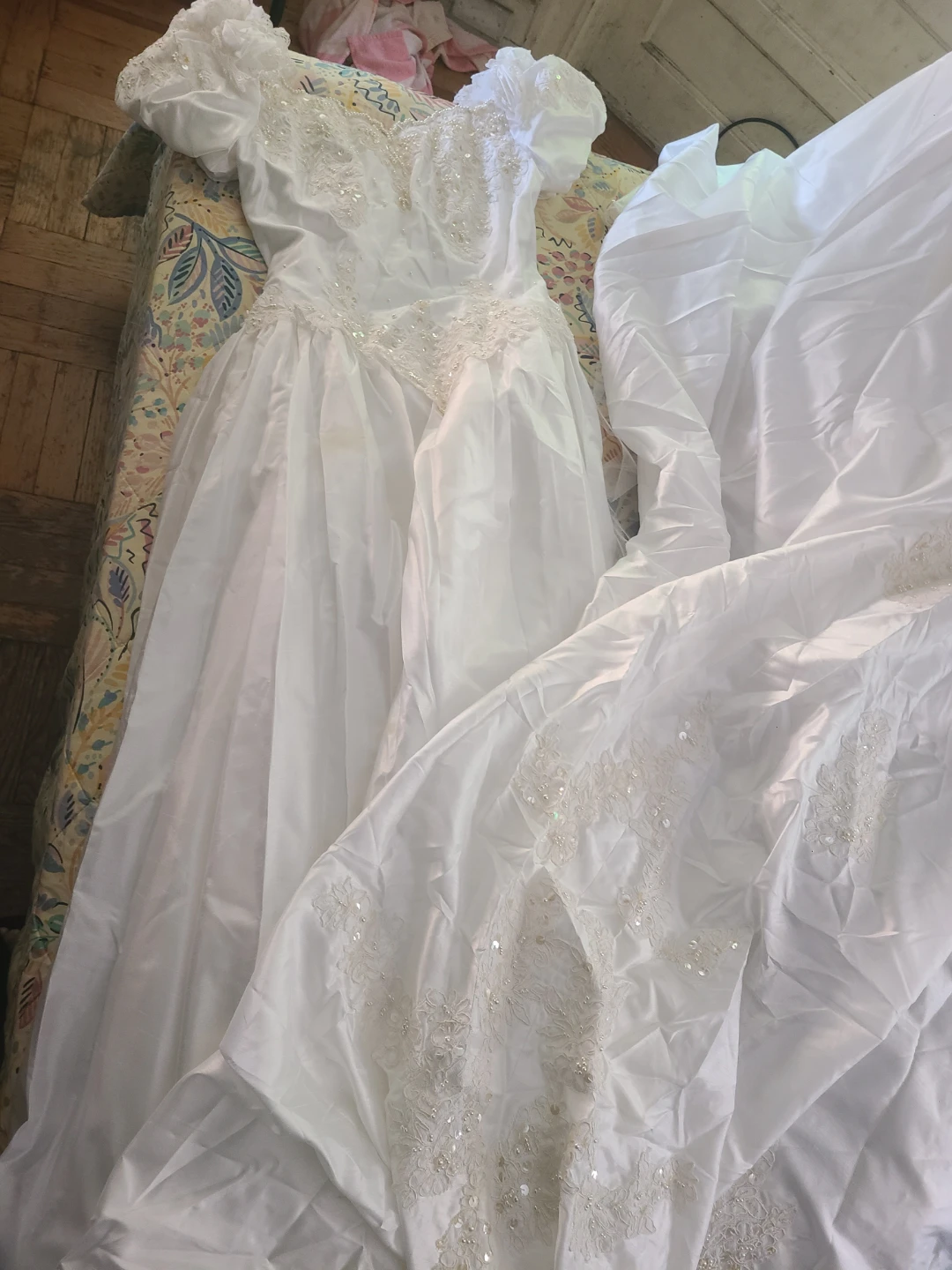 Vintage White Wedding Dress with Lace and Beading