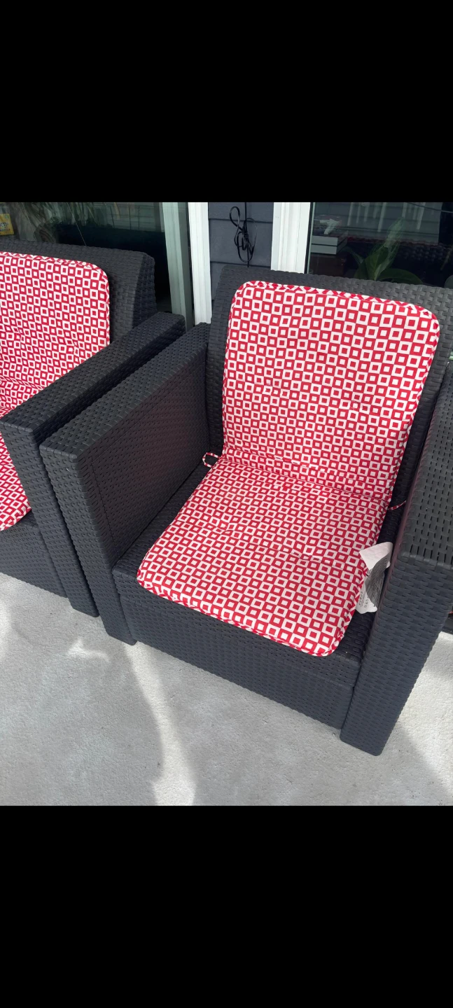 Set of 2 Black Wicker Armchairs with Red & White Cushions - photo 2