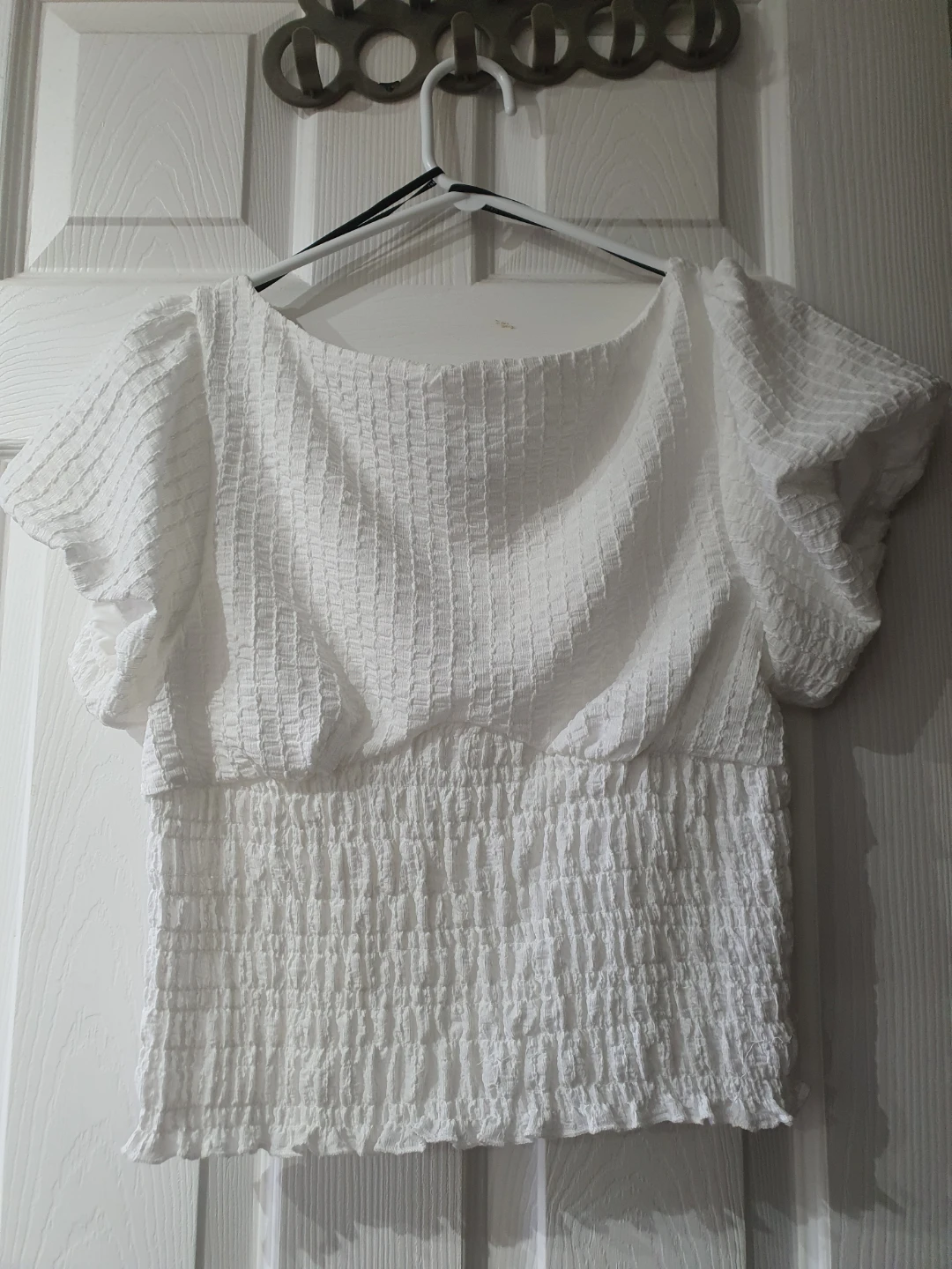 White Textured Puff Sleeve Top