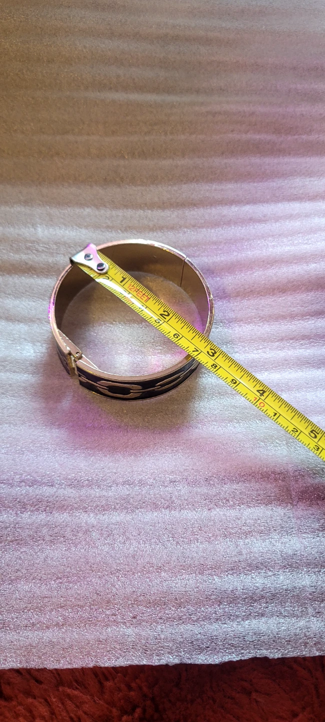 Gold Tone hinged Bangle Bracelet with Navy Enamel Chain Design - photo 4