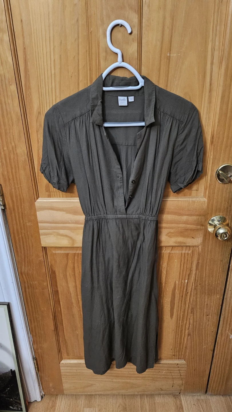 Twik Dark Olive Short Sleeve Midi Dress