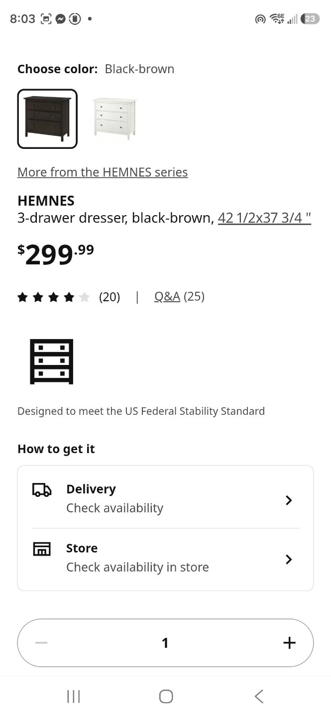 IKEA HEMNES 3-Drawer Dresser with Mirror - Black-Brown - photo 3