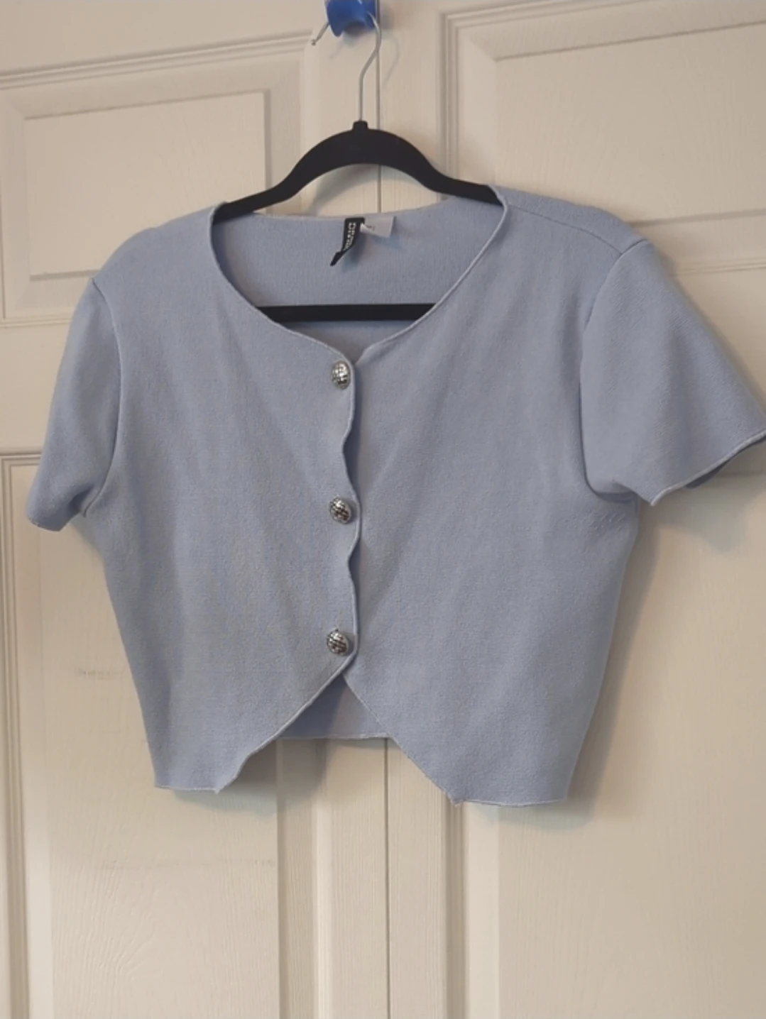 H&M Blue Cropped Button-Up Cardigan - photo 3