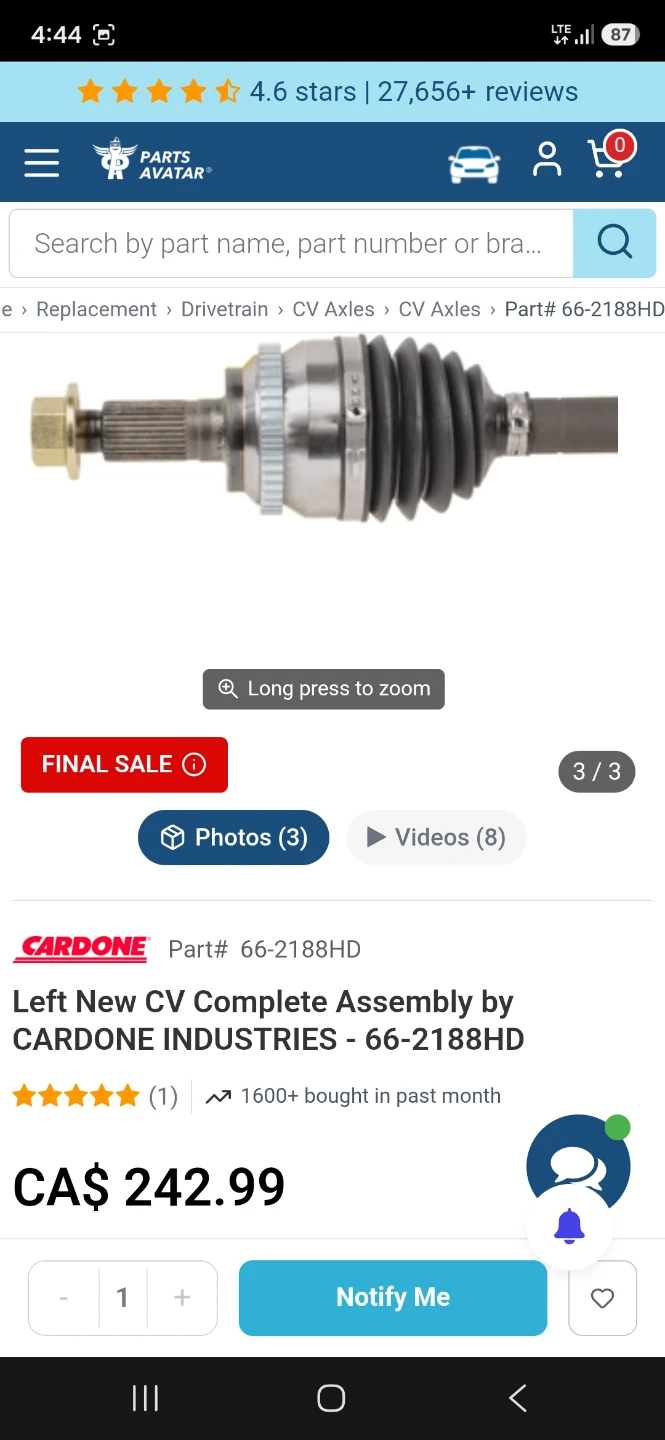 2012 Ford edge sport cv axels (both right and left)