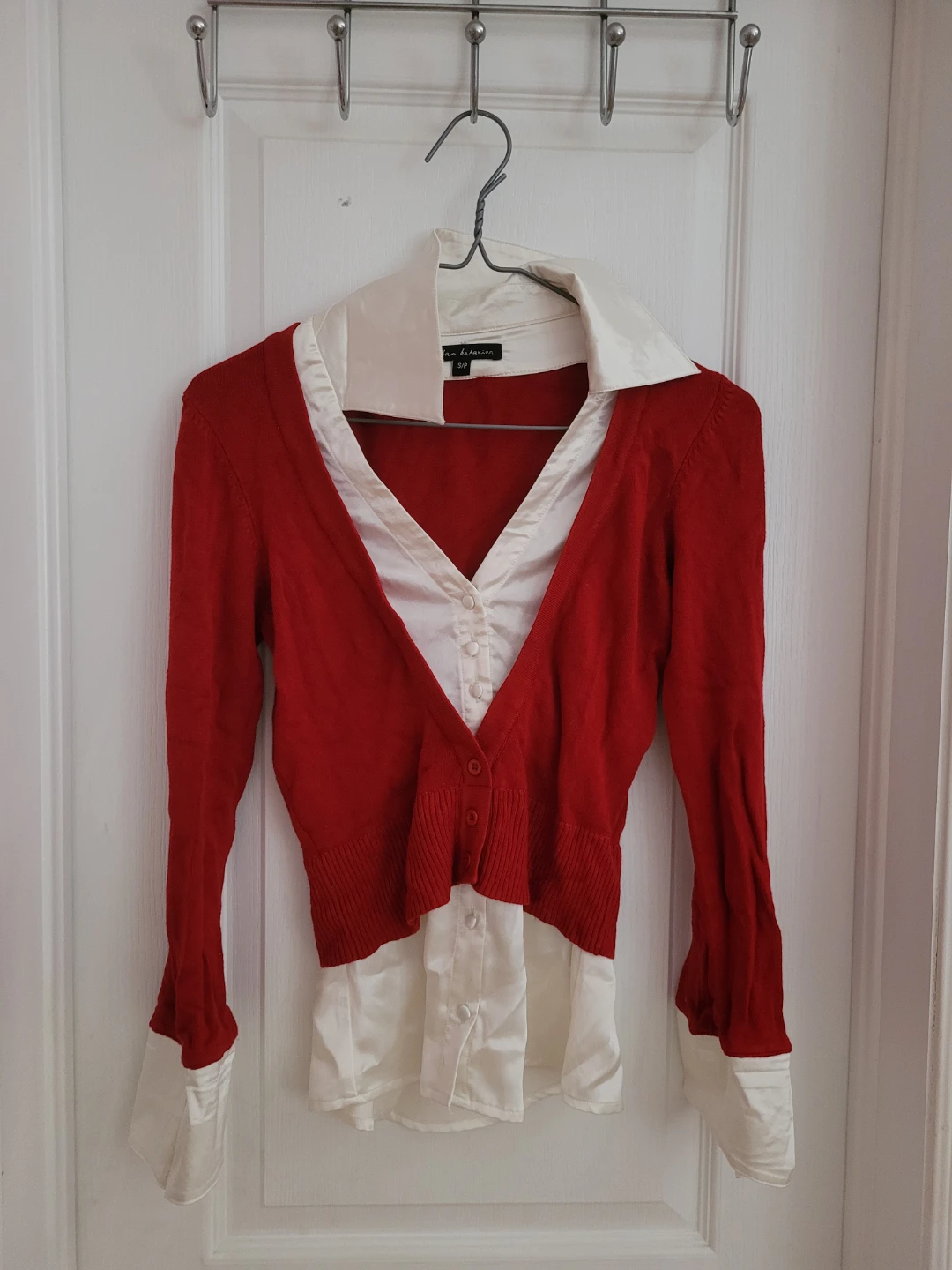 Talbots Red & White Cardigan Button-Up Blouse Size S