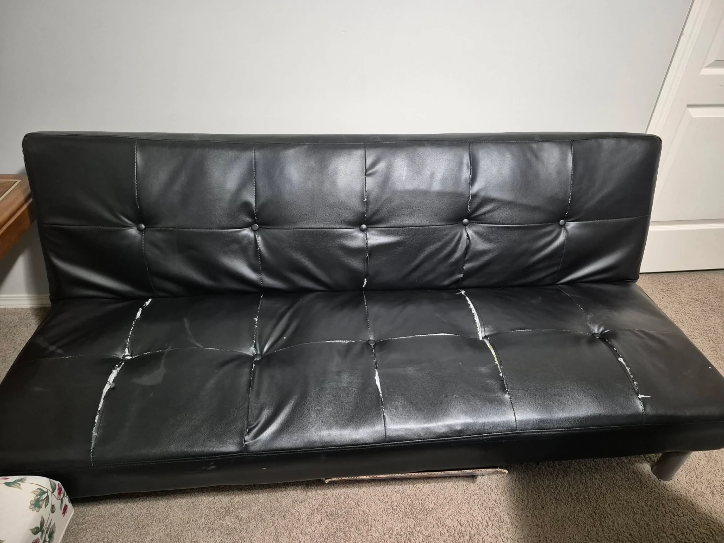 Black Faux Leather Sofa/Futon