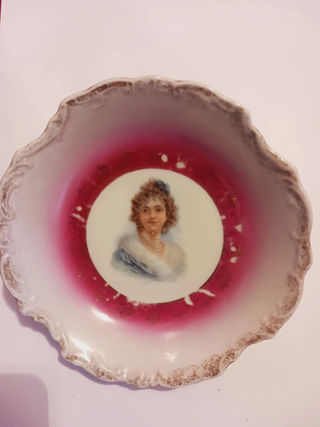 Antique 1880s Austrian Handpainted Portrait Bowl