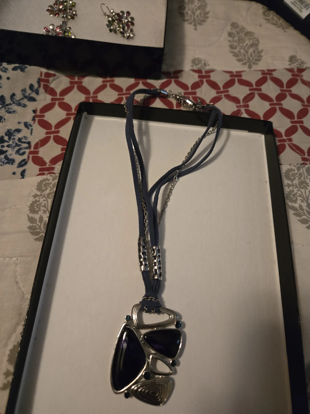 Blue Suede Necklace with Large Pendant