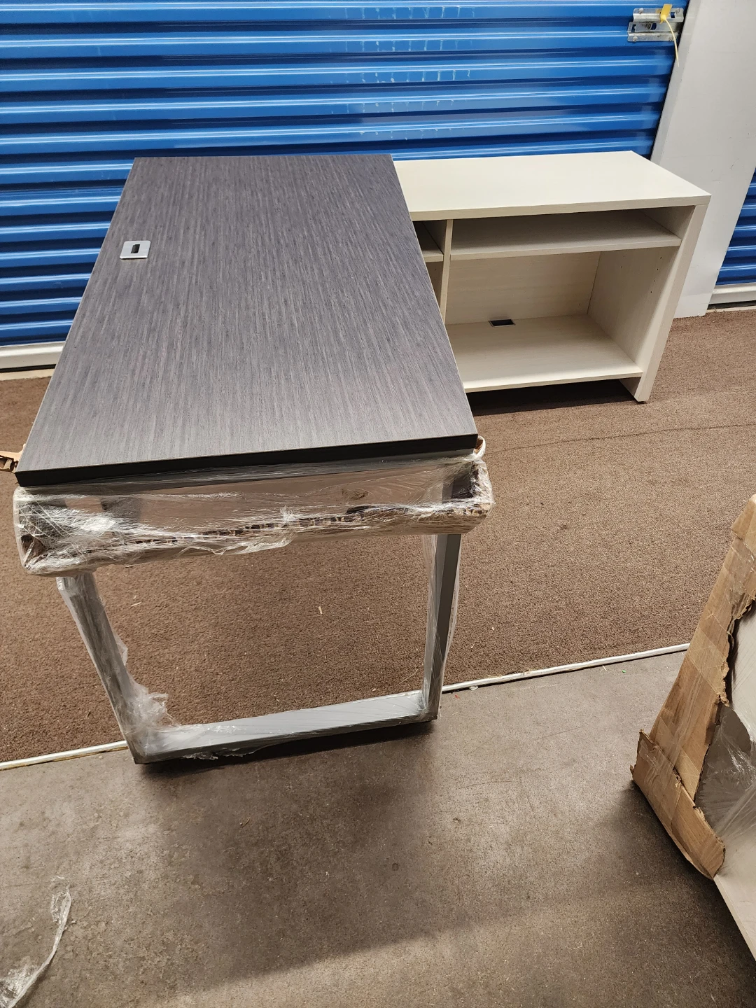 L-shaped office desk with storage