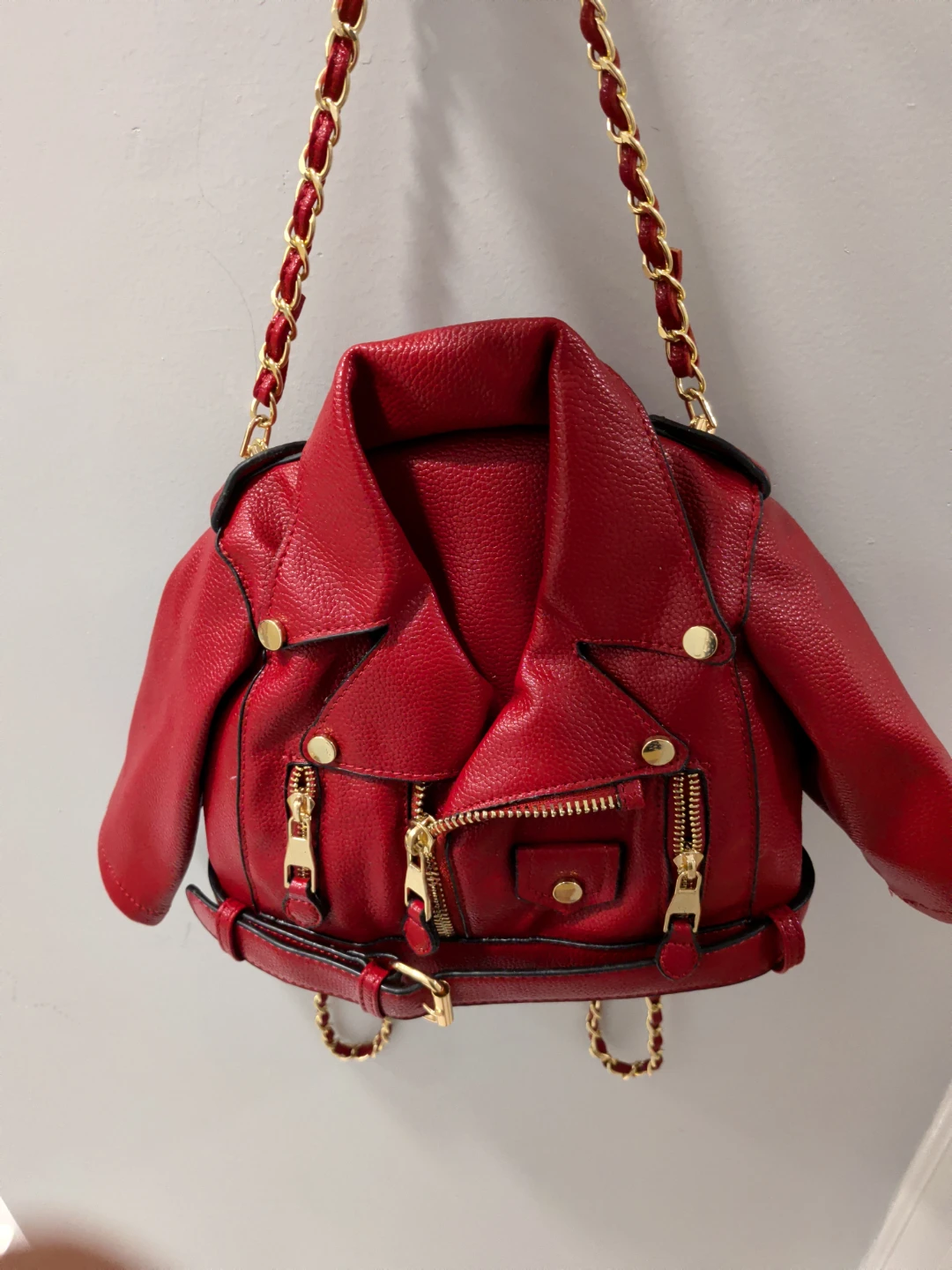 Red Faux Leather Jacket Crossbody Bag