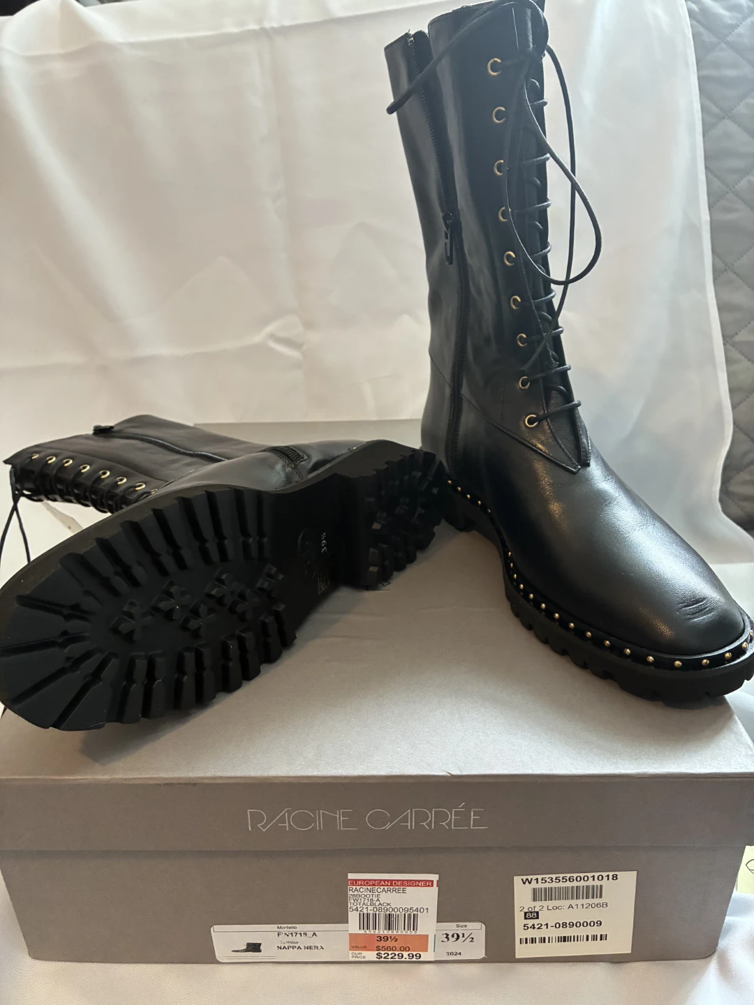 RACINE CARRÉE Black Leather Studded Lace-Up Boots - photo 2