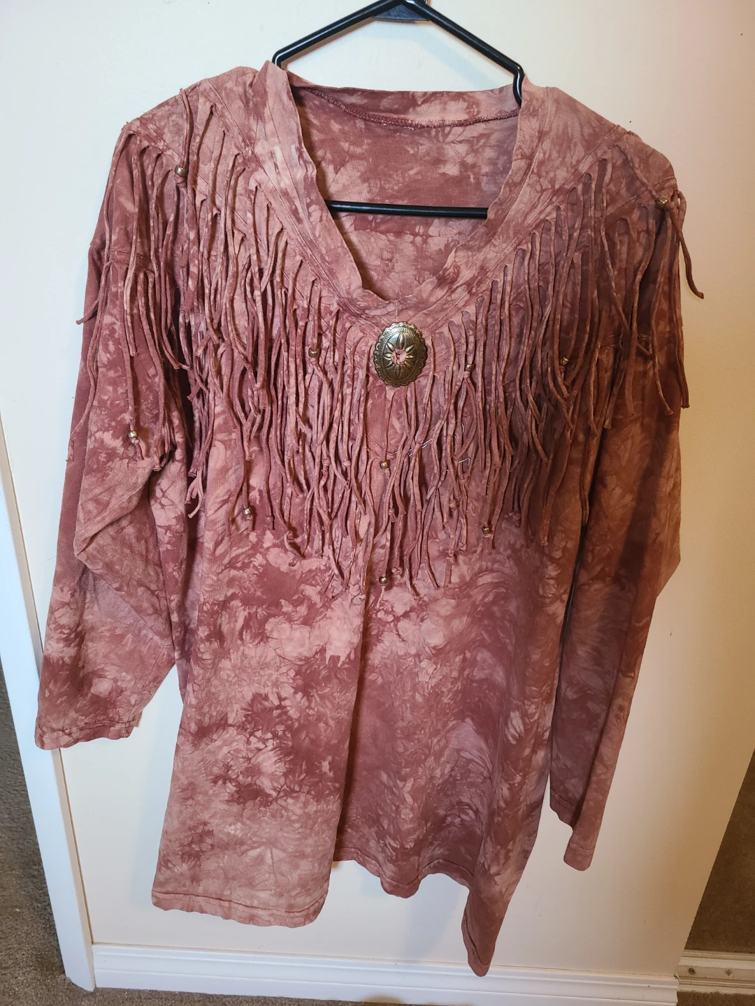 Long Sleeve Tie-Dye Fringe T-Shirt