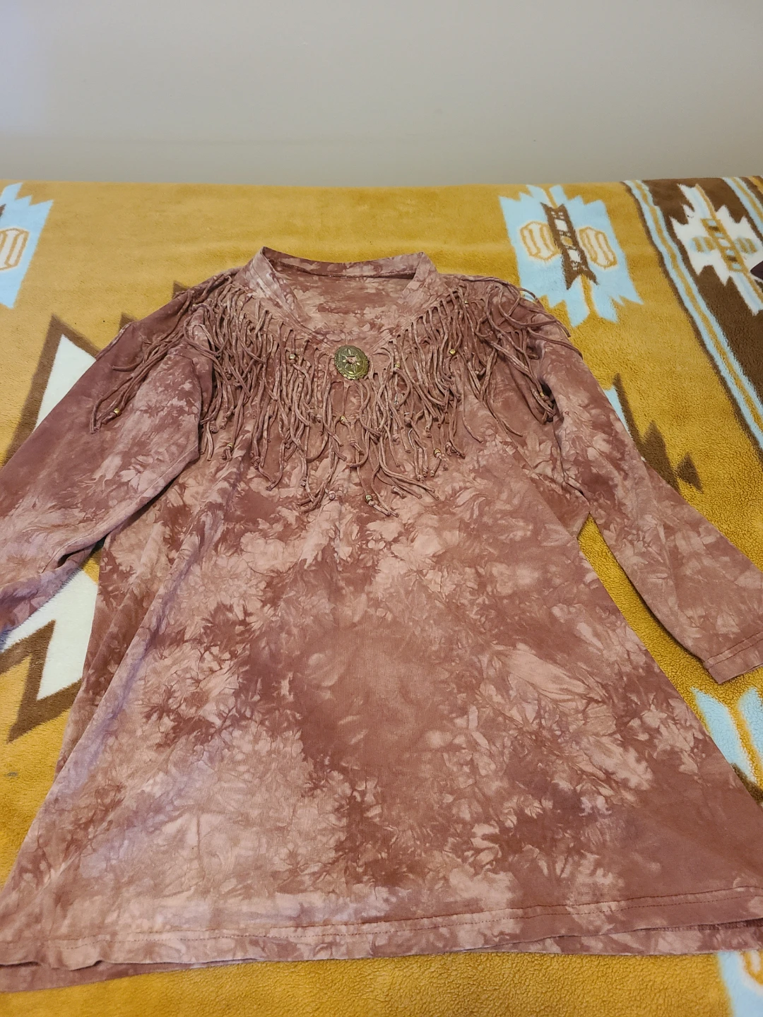 Long Sleeve Tie-Dye Fringe T-Shirt - photo 2