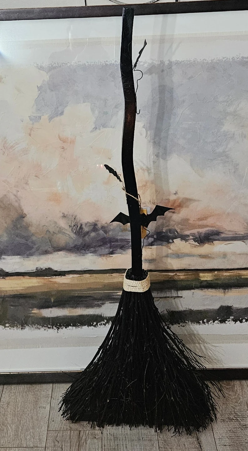 Halloween Witch Broom Decoration with Bats - photo 2