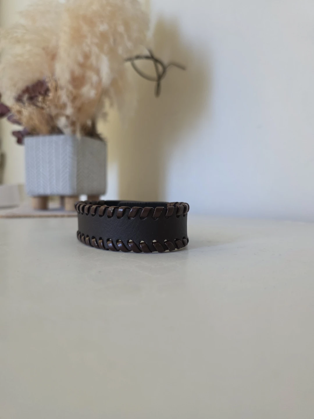 Brown Faux Leather Woven Cuff Bracelet