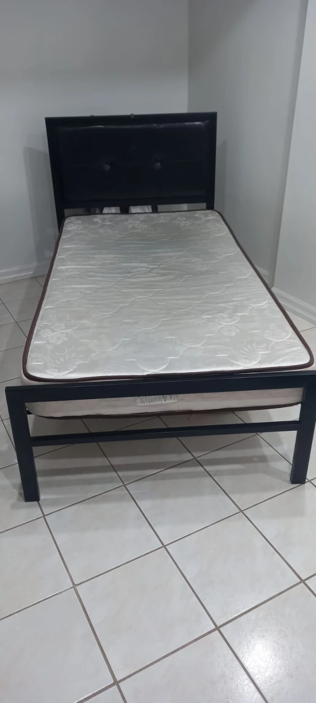 Single Dark Brown frame bed with Mattress and 1bedside Cabinet