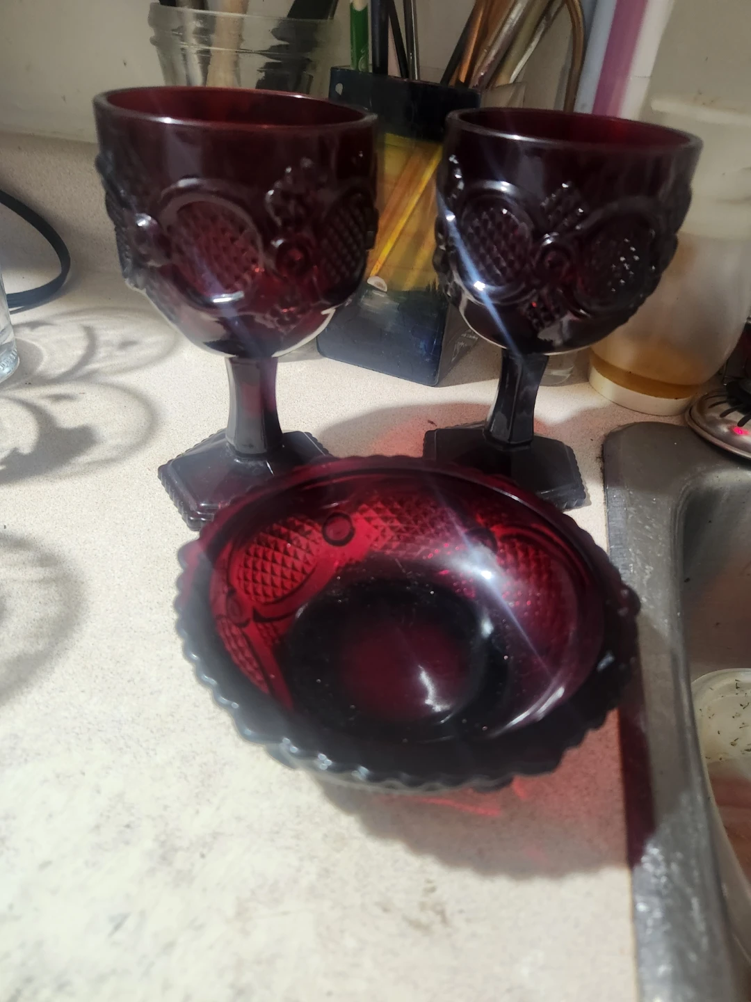 Ruby Red Cape Cod chalice and dish