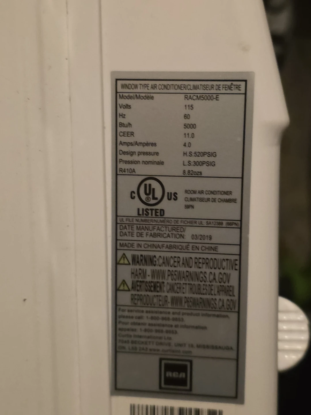 RCA Window Air Conditioner - 5000 BTU - photo 3