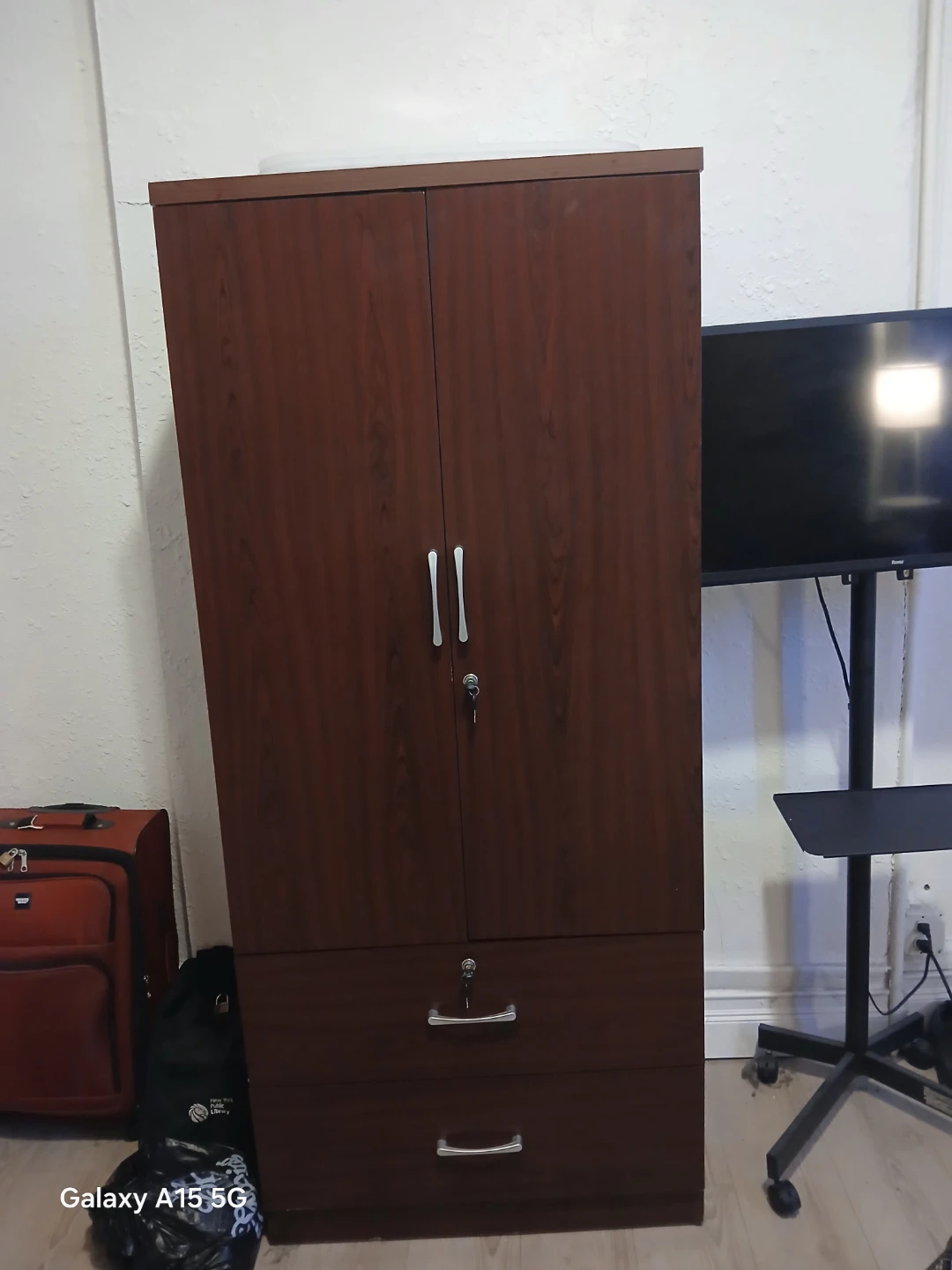 Wooden Wardrobe with Two Doors and Drawers