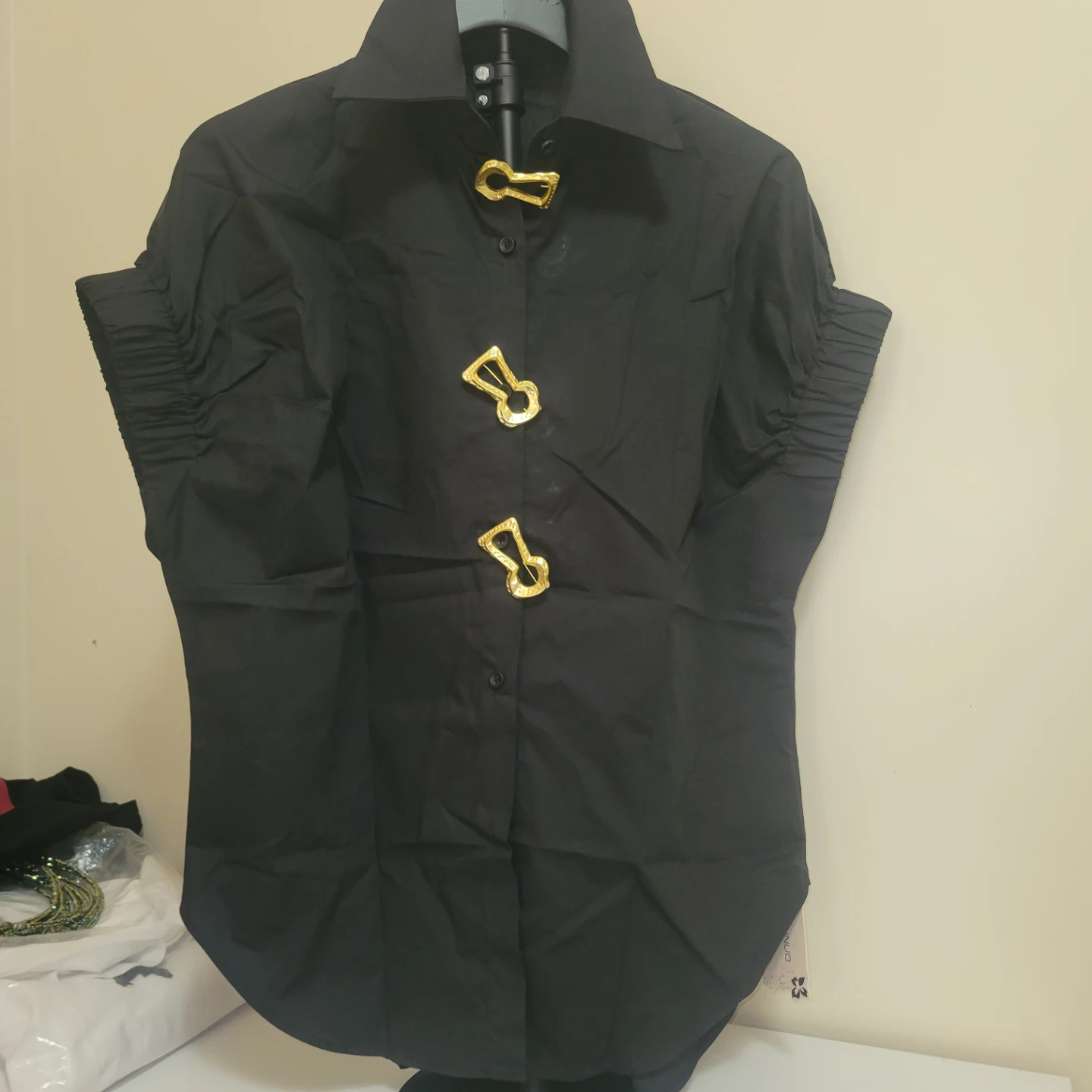 Kebunuo Black Blouse with Gold Hardware