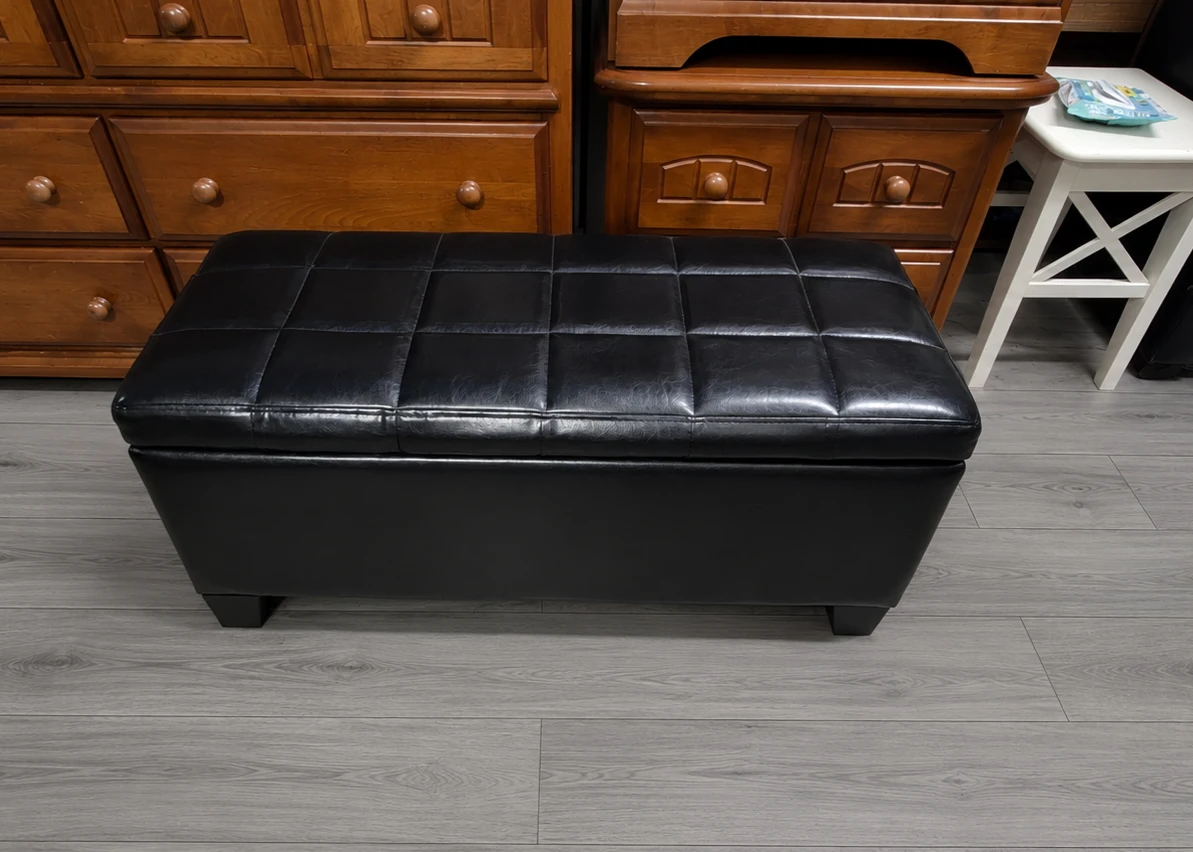 Black Faux Leather Storage Ottoman - photo 3