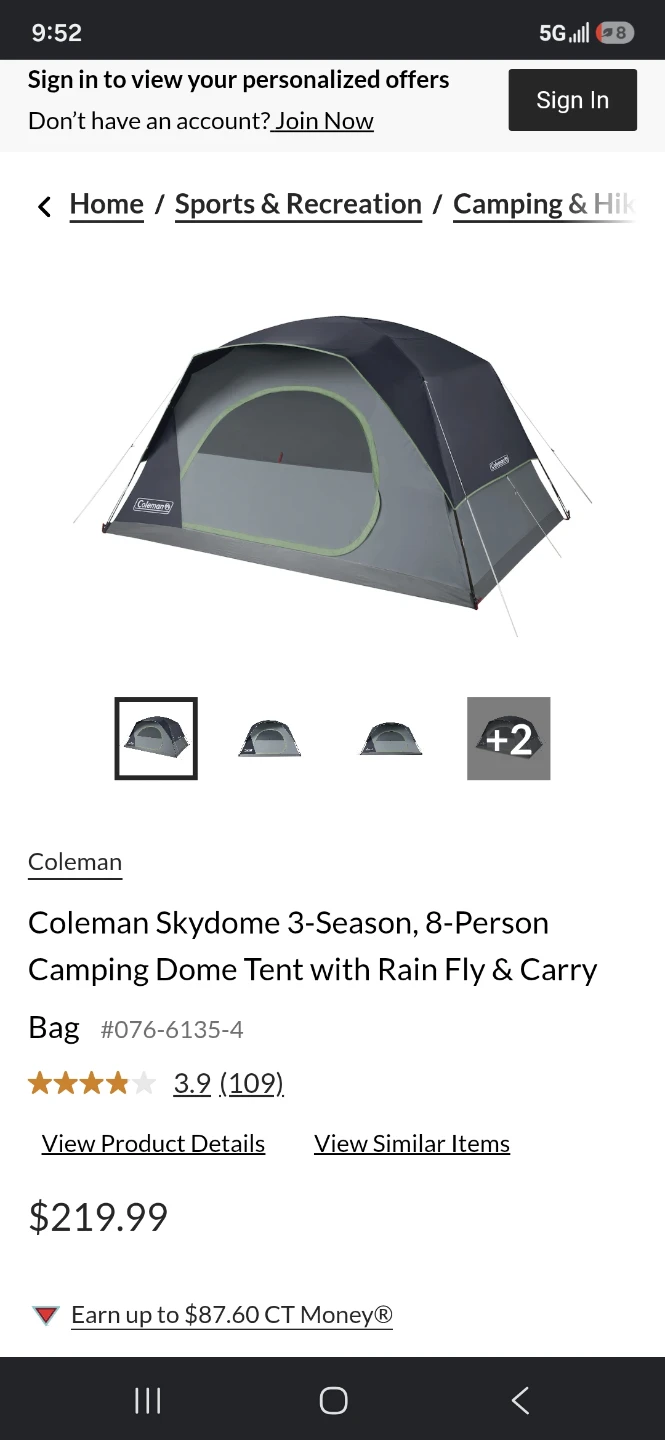 Coleman Skydome 3-Season 8-Person Camping Tent