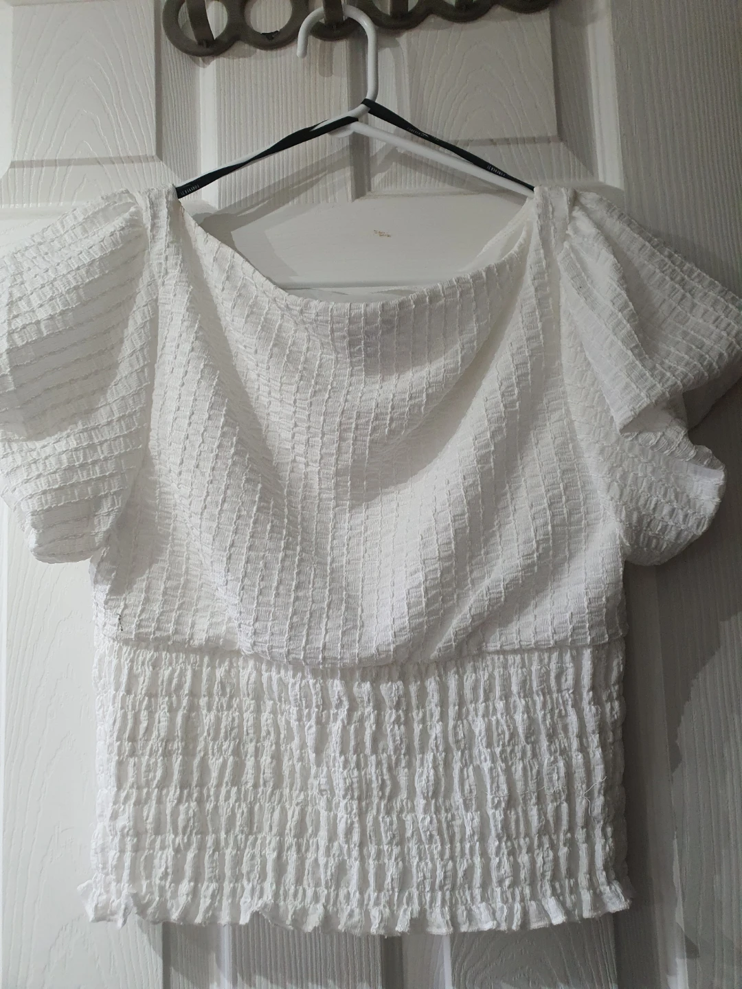 White Textured Puff Sleeve Top - photo 2