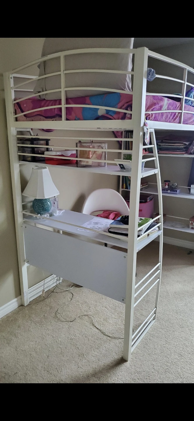 White Loft Bed with Desk