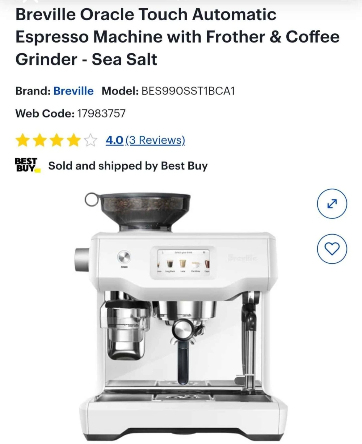 Breville The Oracle Touch Espresso Machine - Sea Salt
